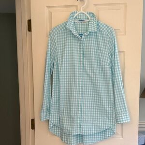 Tyler Boe light turquoise and White Gingham Button-Up Blouse